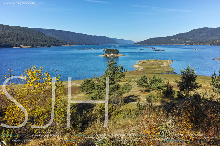 Amazing Autumn Panorama of Dospat  Reservoir, Smolyan Region, Bulgaria