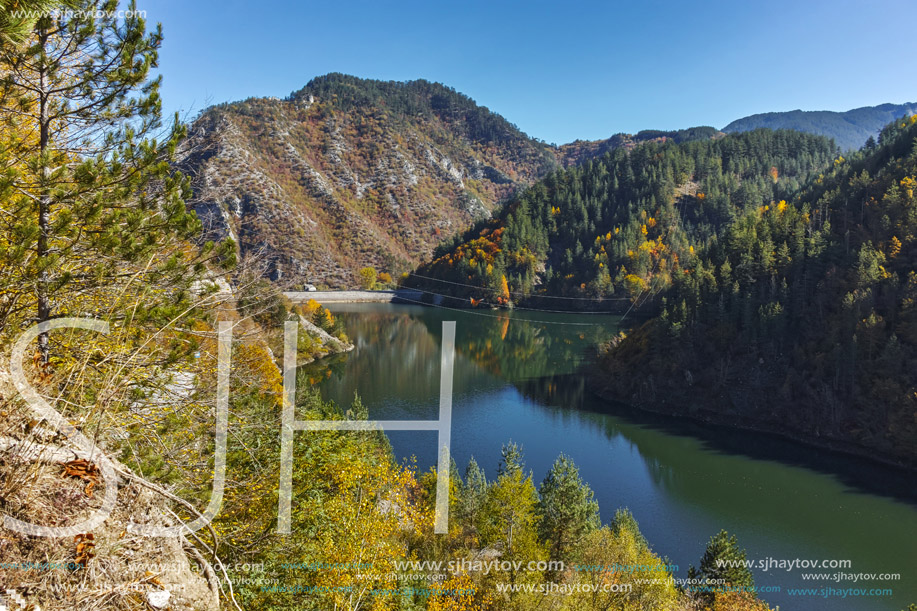 Autumn Panorama of Teshel  Reservoir, Smolyan Region, Bulgaria