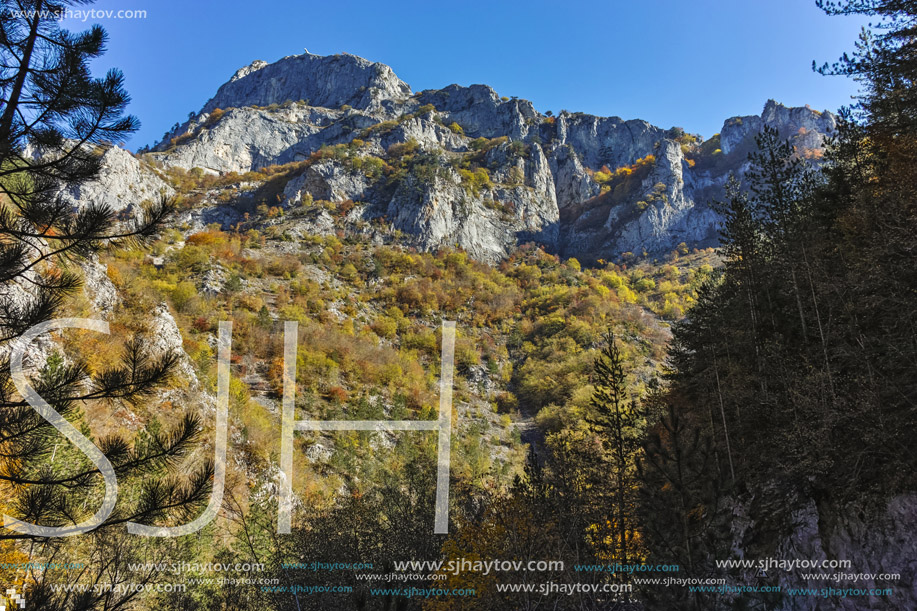 Panoramic Autumn view of Buynovsko gorge, Rhodope Mountains, Bulgaria