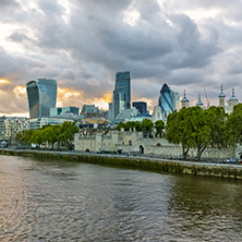 Sunset panorama of city of London and Thames river, England, Great Britain