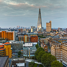 Sunset panorama of city of London and Thames river, England, Great Britain