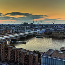 Sunset panorama of city of London and Thames river, England, Great Britain