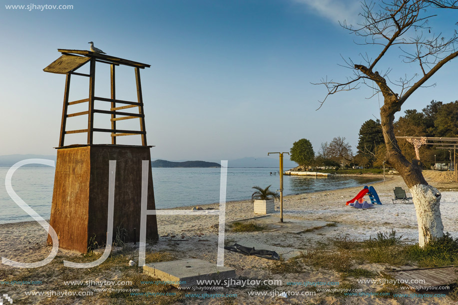 Sunset on beach of Thassos town, East Macedonia and Thrace, Greece