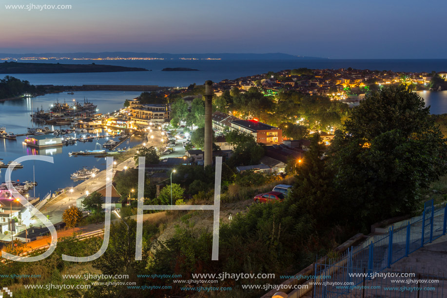 Night Panoramic view of the port of Sozopol, Burgas Region, Bulgaria