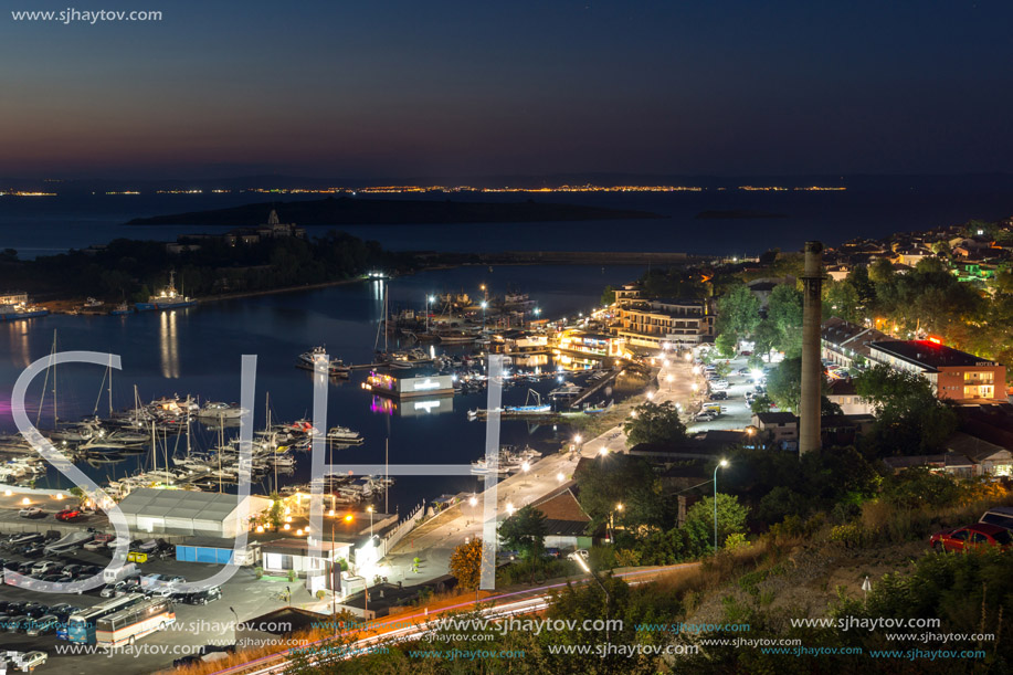 Night Panoramic view of the port of Sozopol, Burgas Region, Bulgaria