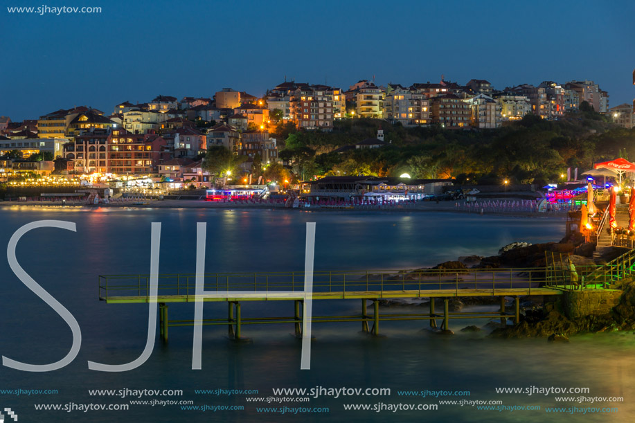 Night photo of old town of Sozopol of Sozopol ancient fortifications, Bulgaria