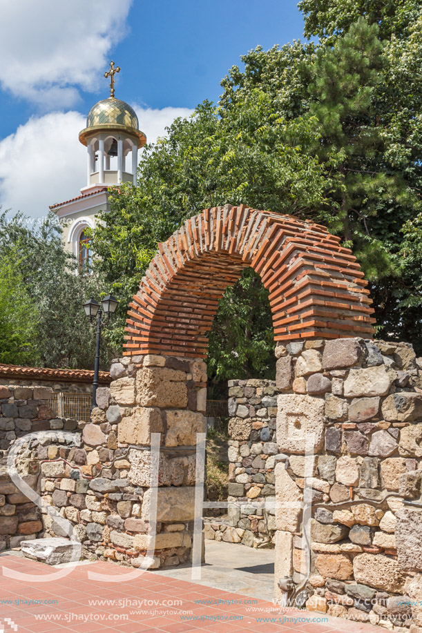 Panorama of Ancient Sozopol ruins and the church of St. George, Bulgaria