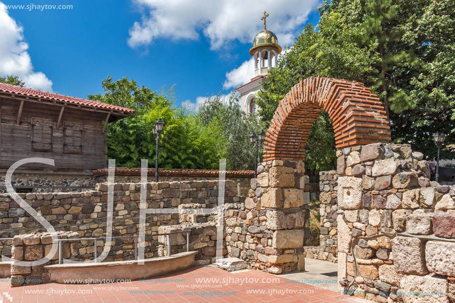 Panorama of Ancient Sozopol ruins and the church of St. George, Bulgaria