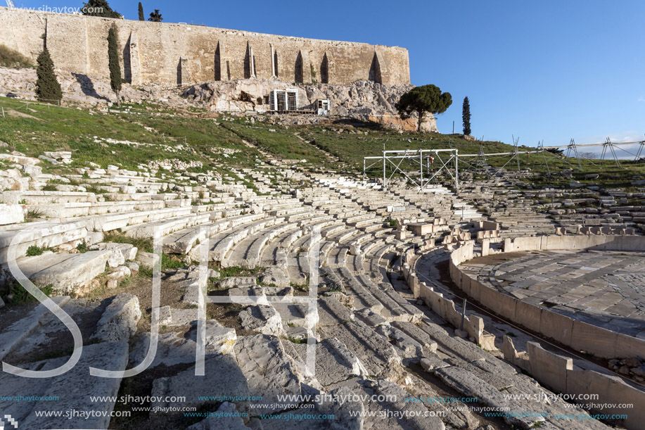 Ruins of the Theatre of Dionysus in Acropolis of Athens, Attica, Greece