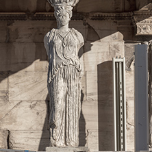 The Porch of the Caryatids in The Erechtheion an ancient Greek temple on the north side of the Acropolis of Athens, Attica, Greece