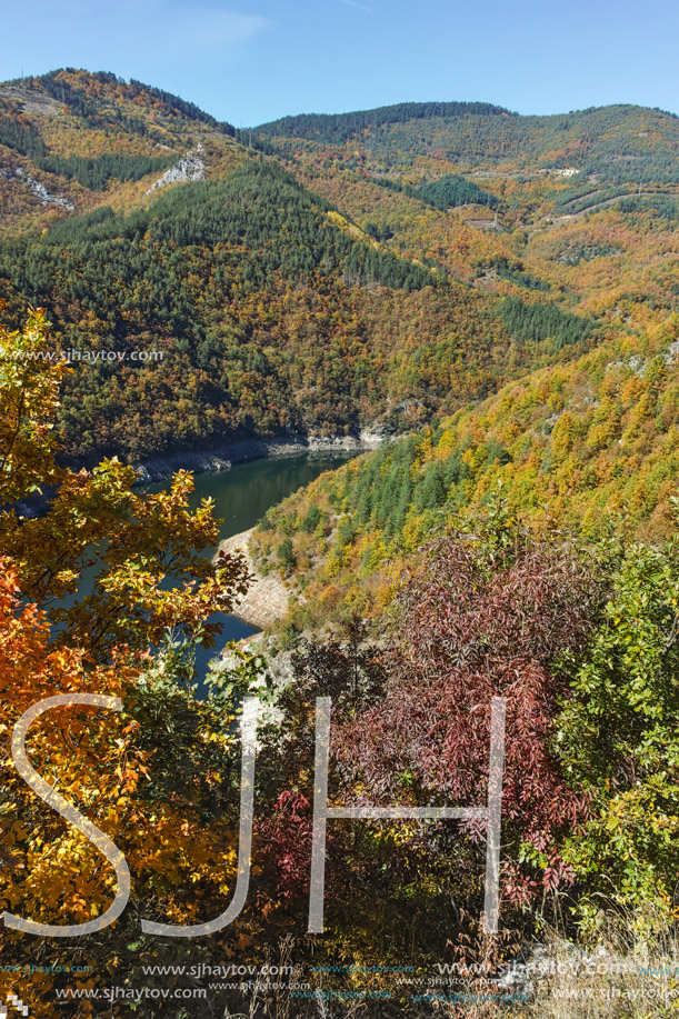 Autumn Panoramic view of Tsankov kamak Reservoir, Smolyan Region, Bulgaria