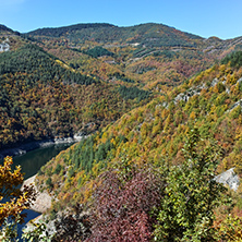 Autumn Panoramic view of Tsankov kamak Reservoir, Smolyan Region, Bulgaria