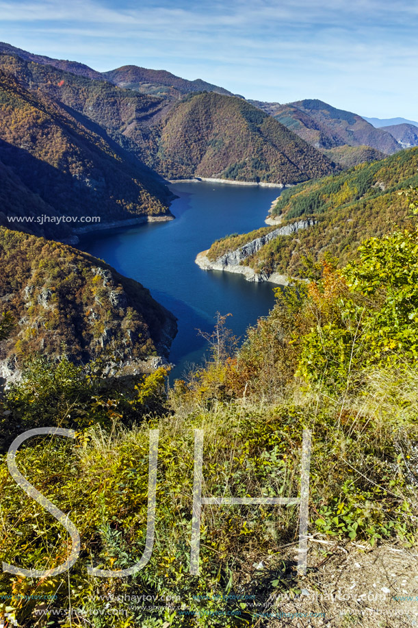 Autumn Panorama of Tsankov kamak Reservoir, Smolyan Region, Bulgaria