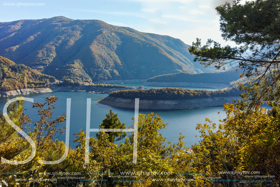 Amazing ladscape with  forest around Vacha (Antonivanovtsy) Reservoir, Rhodopes Mountain, Bulgaria