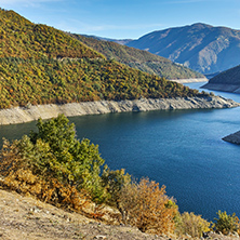 Autumn forest around Meander of Vacha (Antonivanovtsy) Reservoir, Rhodopes Mountain, Bulgaria