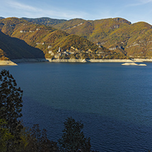 Autumn landscape of Meander of Vacha (Antonivanovtsy) Reservoir, Rhodopes Mountain, Bulgaria