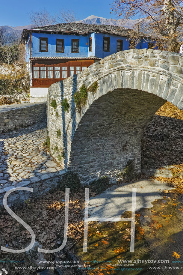 Stone bridge over small river in Moushteni near Kavala, East Macedonia and Thrace, Greece