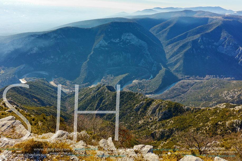 Amazing Panorama of Nestos Gorge near town of Xanthi, East Macedonia and Thrace, Greece