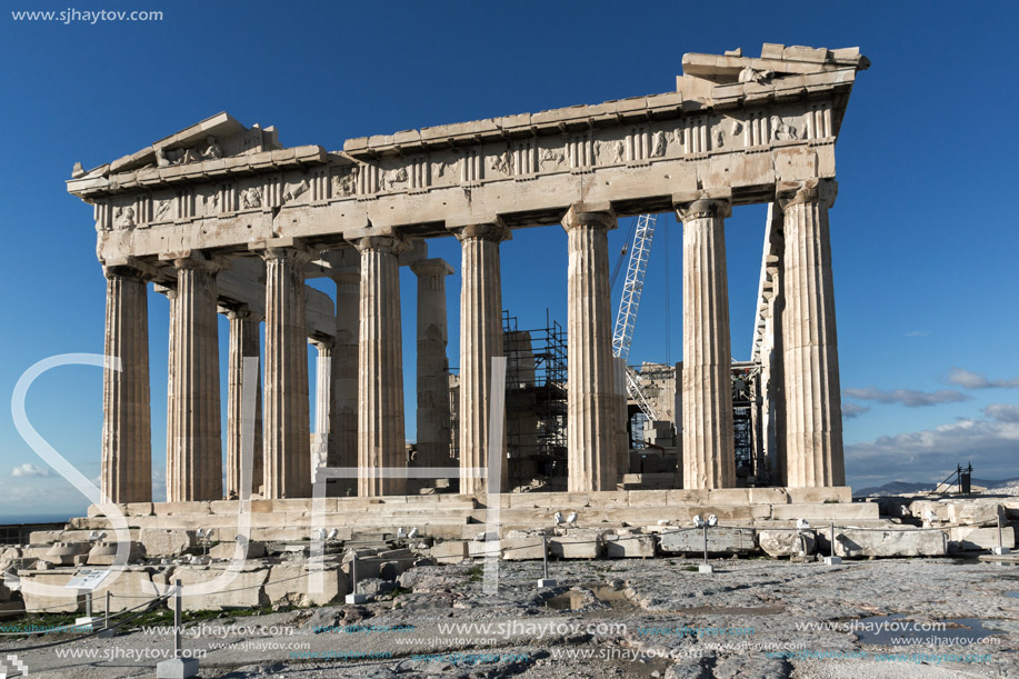 Amazing view of The Parthenon in the Acropolis of Athens, Attica, Greece