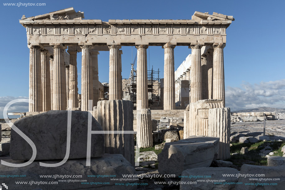 Amazing view of The Parthenon in the Acropolis of Athens, Attica, Greece