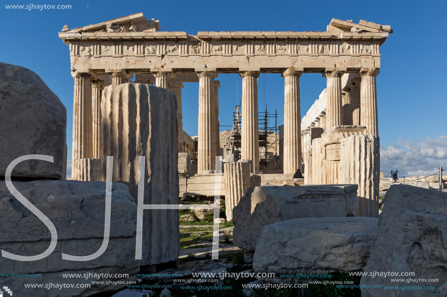 Amazing view of The Parthenon in the Acropolis of Athens, Attica, Greece
