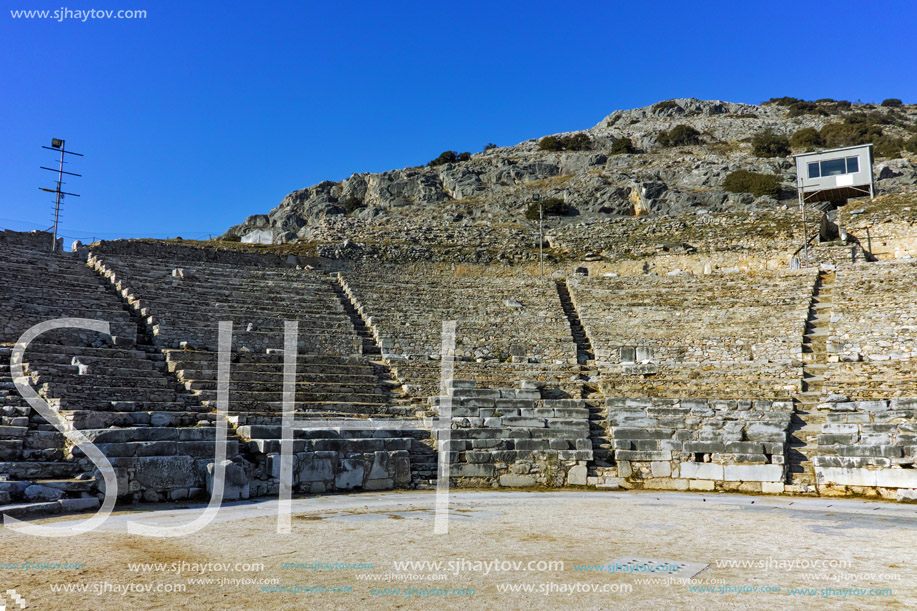 Ruins of Ancient Theater in the archeological area of Philippi, Eastern Macedonia and Thrace, Greece