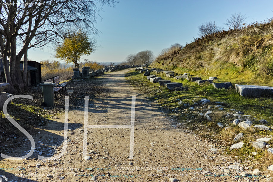 Panoramic view of archeological area of ancient Philippi, Eastern Macedonia and Thrace, Greece