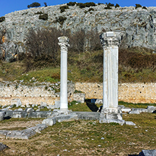 Panoramic view of archeological area of ancient Philippi, Eastern Macedonia and Thrace, Greece