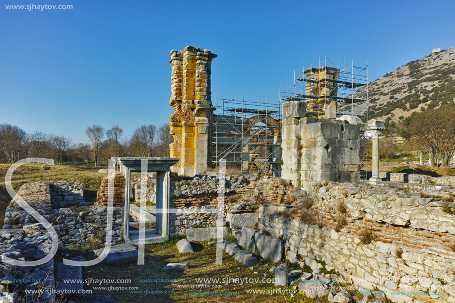 Basilica in the archeological area of ancient Philippi, Eastern Macedonia and Thrace, Greece
