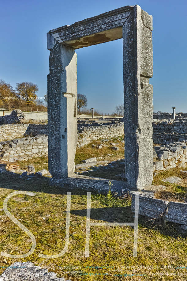 Ruins of entrance in the archeological area of ancient Philippi, Eastern Macedonia and Thrace, Greece