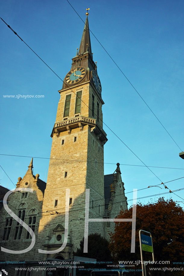 Autumn Landscape of St. Jacob church, Zurich, Switzerland