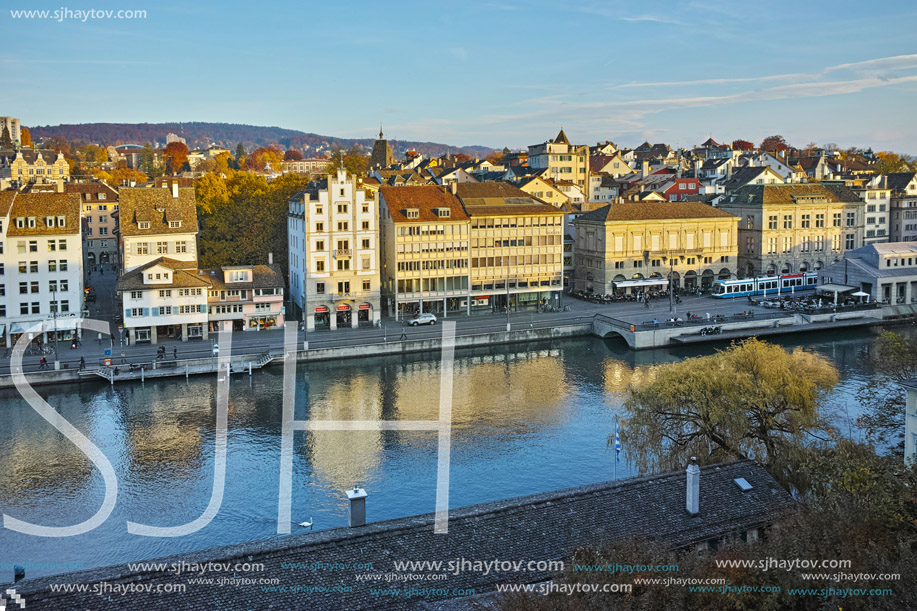 Reflection of City of Zurich in Limmat River, Switzerland