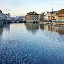 Reflection of City of Zurich in Limmat River, Switzerland