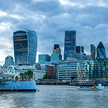 LONDON, ENGLAND - JUNE 15 2016: Amazing Sunset Skyline of London From Tower Bridge, England, United Kingdom