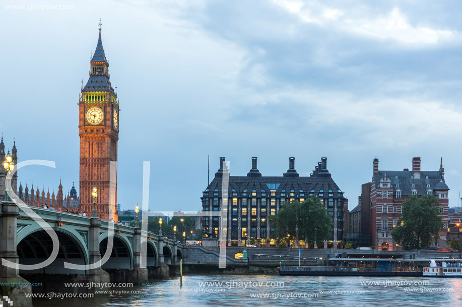 LONDON, ENGLAND - JUNE 16 2016: Sunset view of Houses of Parliament, Westminster palace, London, England, Great Britain