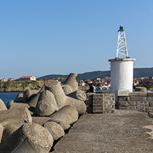 Lighthouse on the port of town of Tsarevo, Burgas Region, Bulgaria
