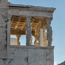 The Porch of the Caryatids in The Erechtheion an ancient Greek temple on the north side of the Acropolis of Athens, Attica, Greece
