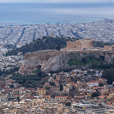 Amazing view of the Acropolis of Athens from Lycabettus hill, Attica, Greece