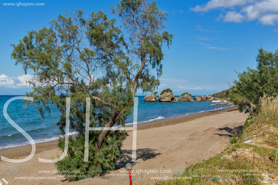 Panoramic view of Porto Kaminia beach, Zakynthos island, Greece