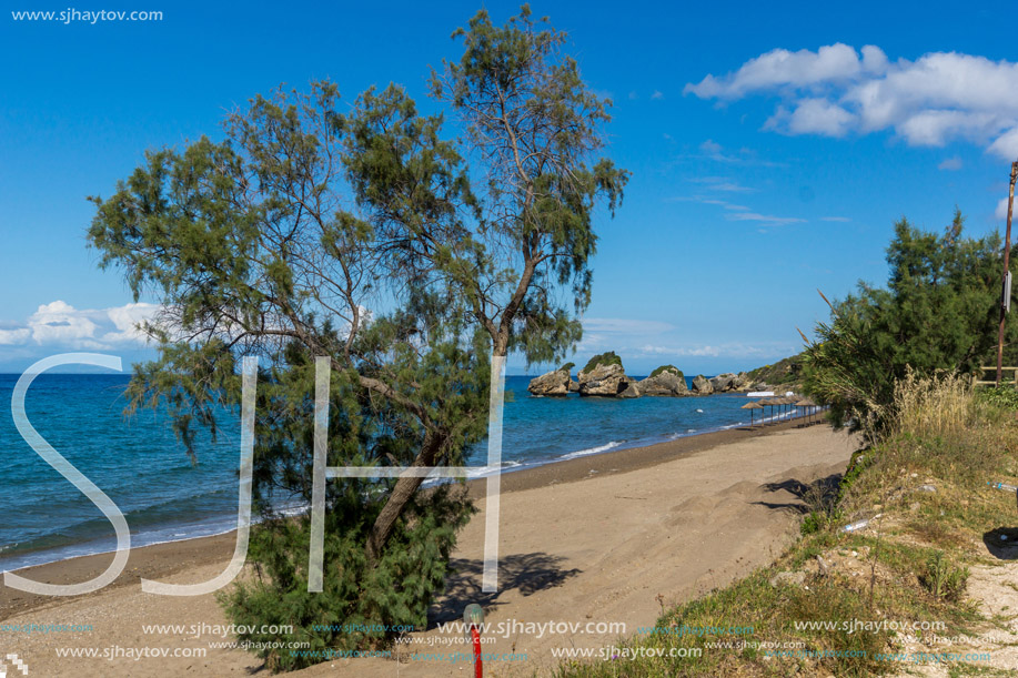 Panoramic view of Porto Kaminia beach, Zakynthos island, Greece