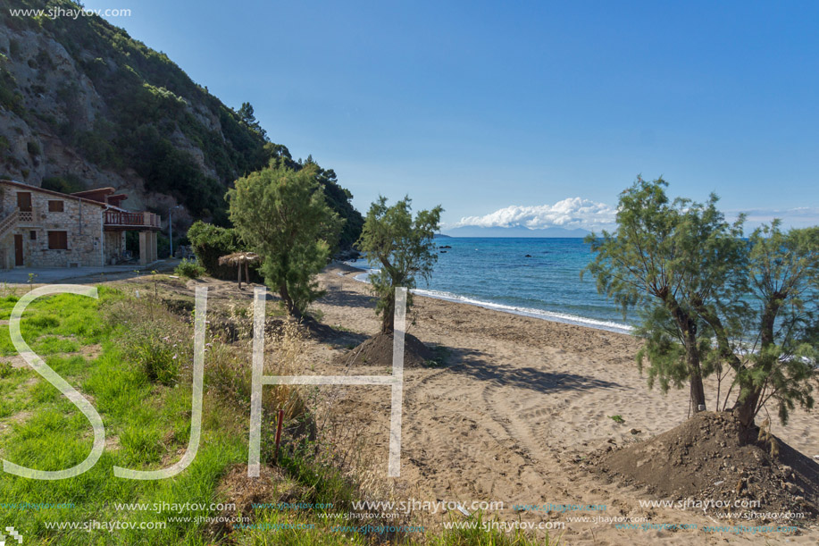 Panoramic view of Porto Kaminia beach, Zakynthos island, Greece
