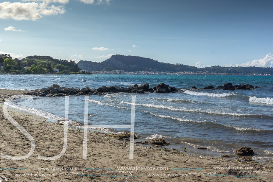 Panoramic view of Argassi beach at Zakynthos island, Greece