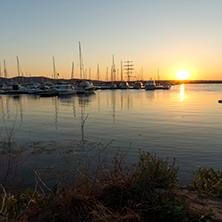 SOZOPOL, BULGARIA - JULY 11, 2016: Amazing Sunset at the port of Sozopol, Burgas Region, Bulgaria