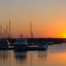 SOZOPOL, BULGARIA - JULY 11, 2016: Amazing Sunset at the port of Sozopol, Burgas Region, Bulgaria