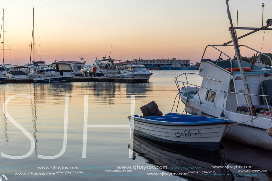 SOZOPOL, BULGARIA - JULY 11, 2016: Amazing Sunset at the port of Sozopol, Burgas Region, Bulgaria