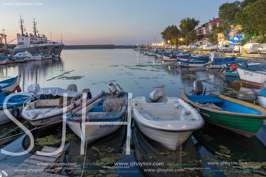 SOZOPOL, BULGARIA - JULY 11, 2016: Amazing Sunset at the port of Sozopol, Burgas Region, Bulgaria