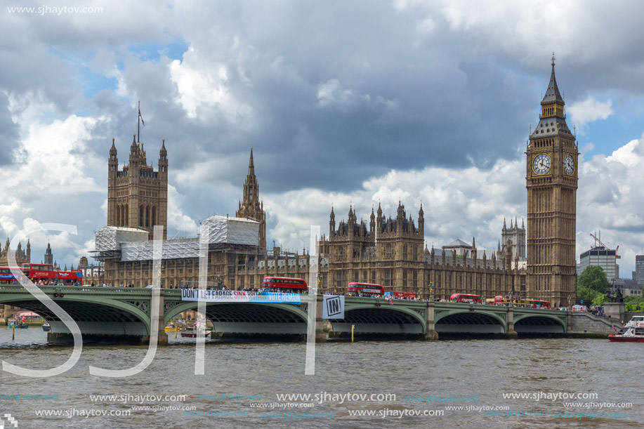 LONDON, ENGLAND - JUNE 15 2016:  Westminster Bridge and Big Ben, London, England, United Kingdom