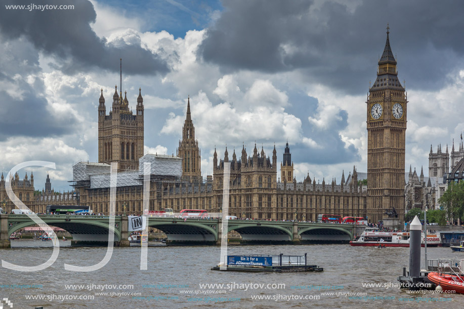 LONDON, ENGLAND - JUNE 15 2016:  Westminster Bridge and Big Ben, London, England, United Kingdom
