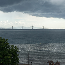 Panorama of The cable bridge between Rio and Antirrio from Nafpaktos, Patra, Western Greece