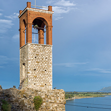 Sunset view of Clock tower in Nafpaktos town, Western Greece